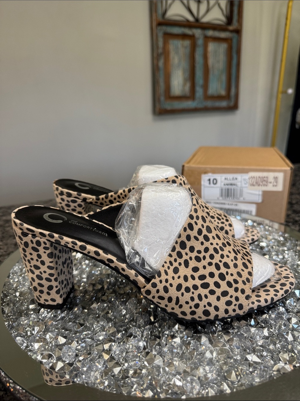 Journee Collection Leopard-Print Open-Toe Block Heel Mules NEW 10
